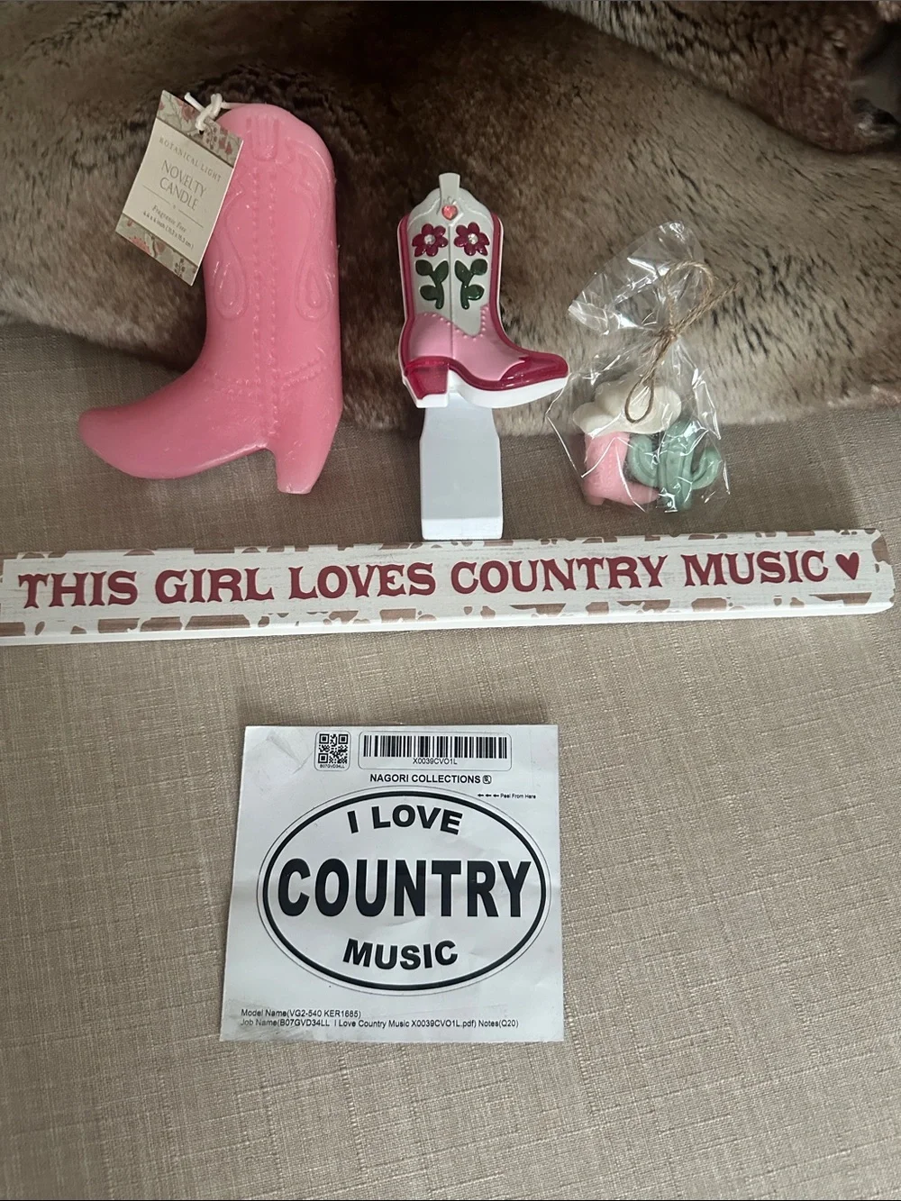 Country Music Home Decor Set - Pink Cowboy Boots